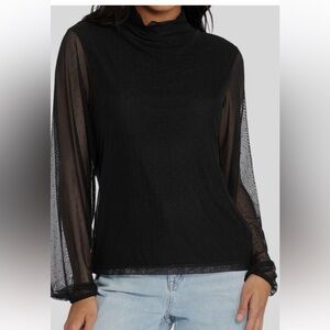Sanctuary Dotted Black Sheer Long Sleeve Top S